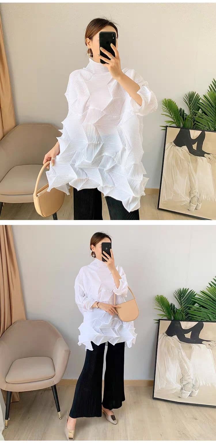 モード系ファッション立体シルエットで魅せる！モード系3Dプリーツトップス｜通気性◎・体型カバー・旬のゆったりデザイン