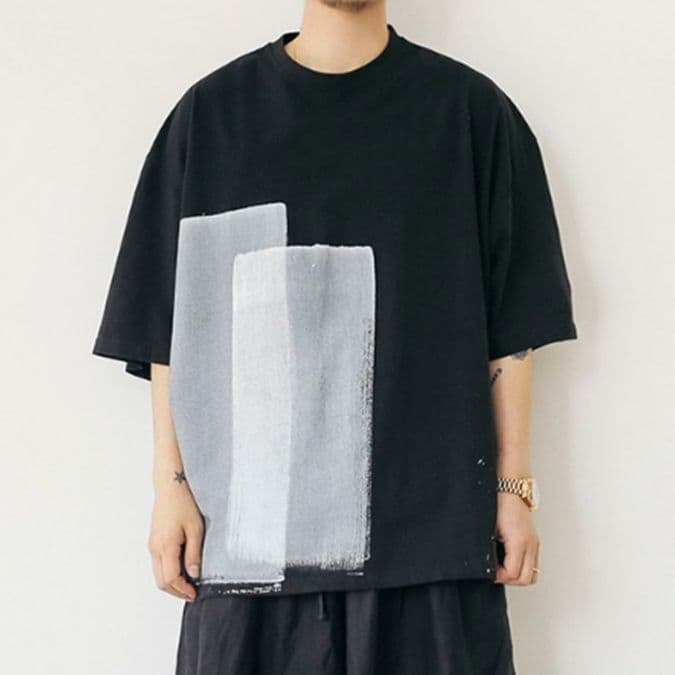 モード系 【大人モード】ロング丈ワイドTシャツ｜アートプリント｜ユニセックス｜体型カバー・モードカジュアル