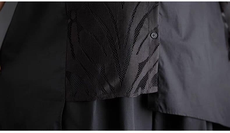 モード系ファッション 「シアー切り替えアシンメトリーシャツ｜モード感漂う上質デザイン【体型カバーも◎】」