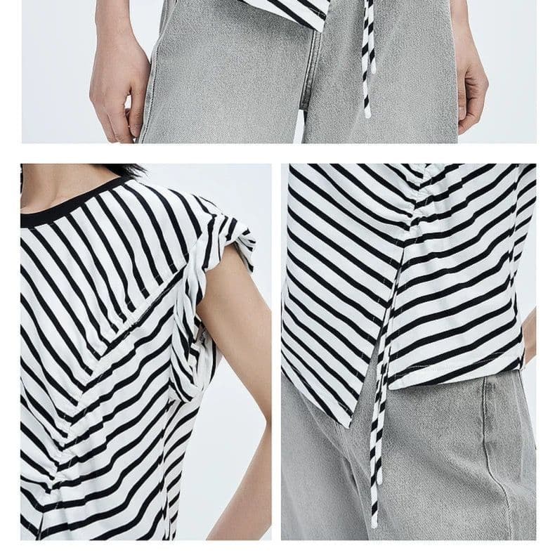 モード系ファッション アシンメトリーストライプトップス｜骨格ストレートも似合うデザイン