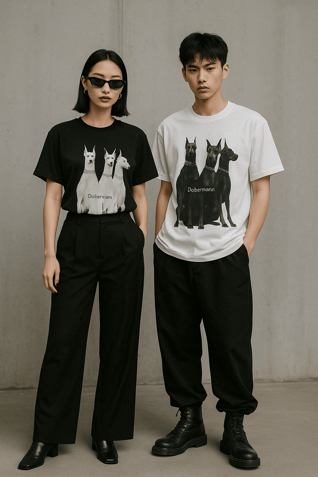 モード系 モード系ドーベルマンプリントTシャツ｜ユニセックス・6サイズ展開・綿100％