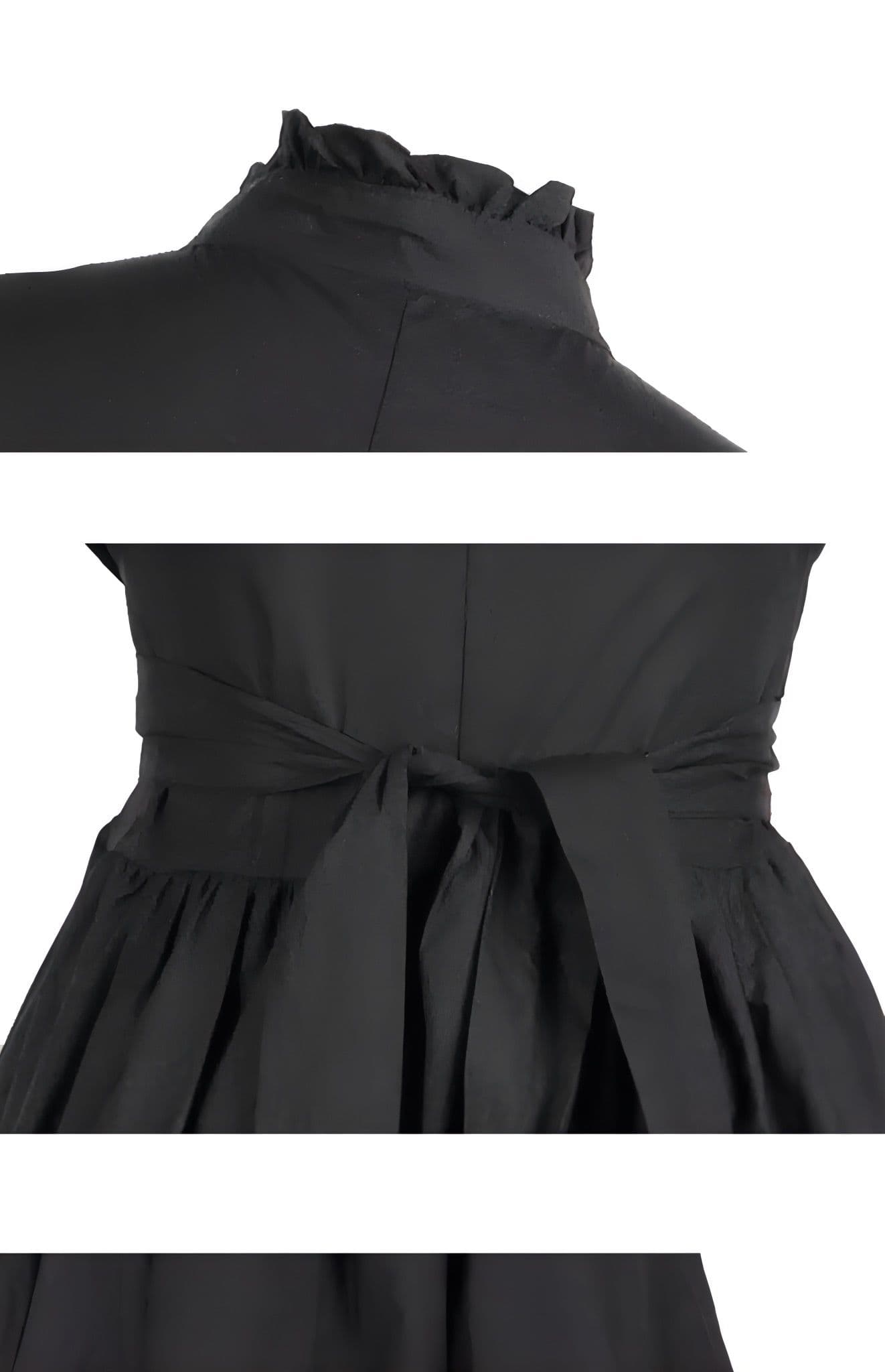 モード系ファッション クラシカルな存在感を放つレイヤードデザインワンピース｜アシンメトリー裾×ハイネック×モードロング丈