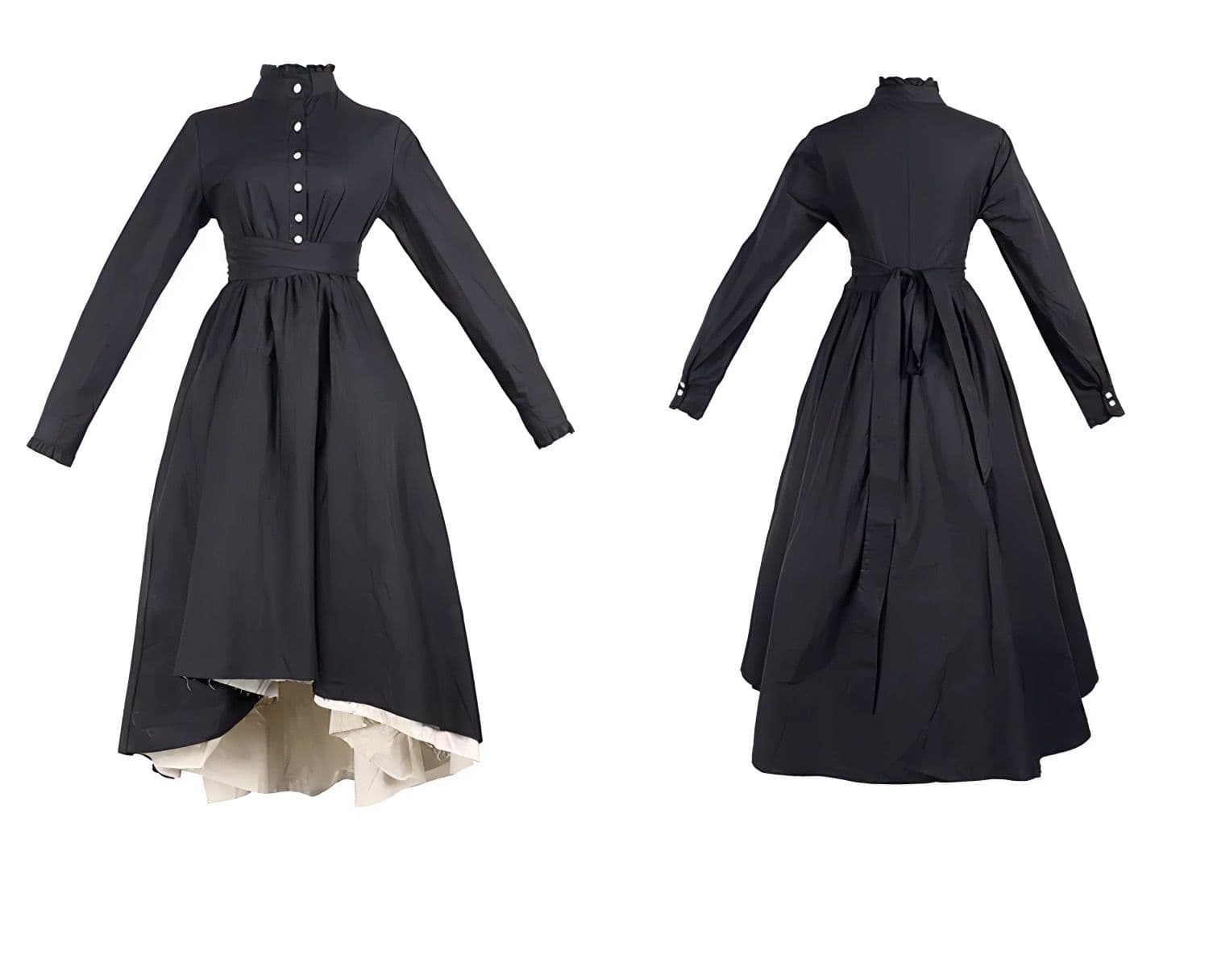 モード系ファッション クラシカルな存在感を放つレイヤードデザインワンピース｜アシンメトリー裾×ハイネック×モードロング丈