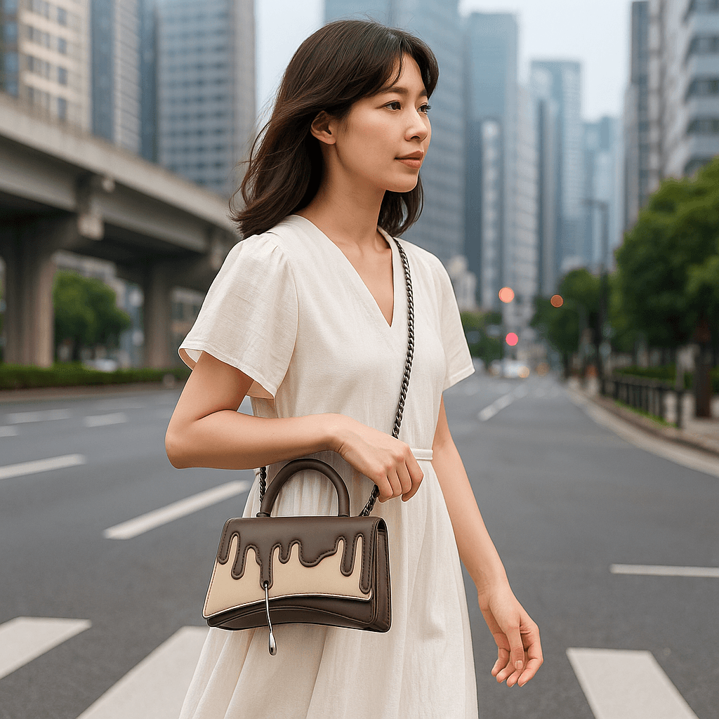 モード系ファッション アートな存在感。メルティドリップハンドバッグ｜ミニサイズ・ショルダー付属