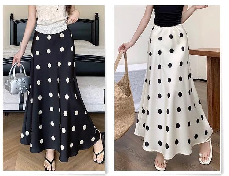 モード系 体型悩みをカバーして映える｜骨格ストレートもすっきり見えするドット柄マーメイドスカート