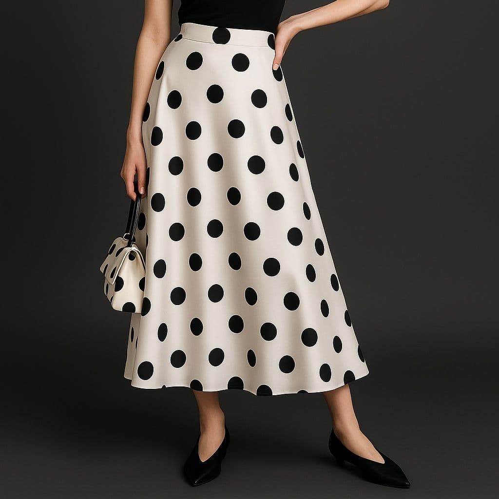 モード系 体型悩みをカバーして映える｜骨格ストレートもすっきり見えするドット柄マーメイドスカート
