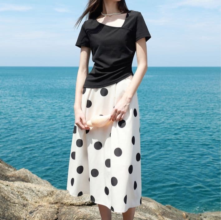 モード系 骨格ストレートに映える｜上質新疆綿カッターシャツ風Tシャツ【ブラック】