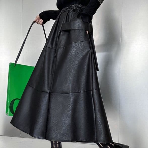 モード系ファッションエレガントモードなPUレザースカート