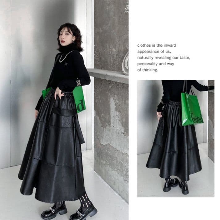 モード系ファッションエレガントモードなPUレザースカート