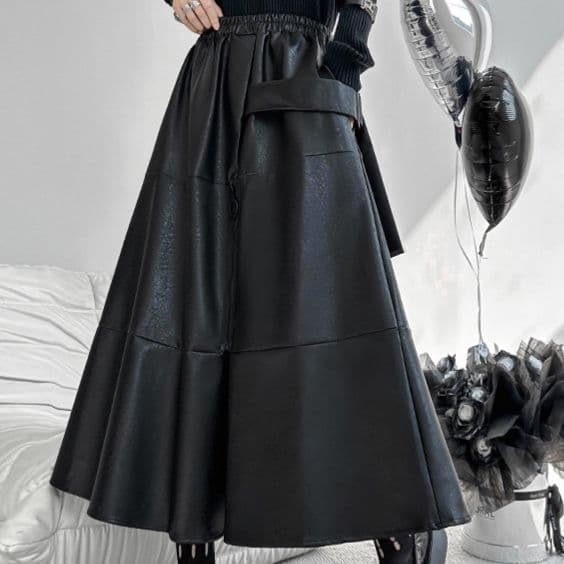 モード系ファッションエレガントモードなPUレザースカート