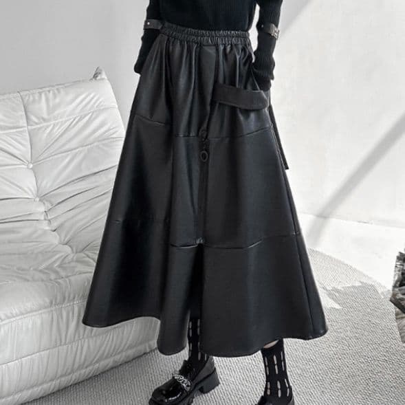 モード系ファッションエレガントモードなPUレザースカート