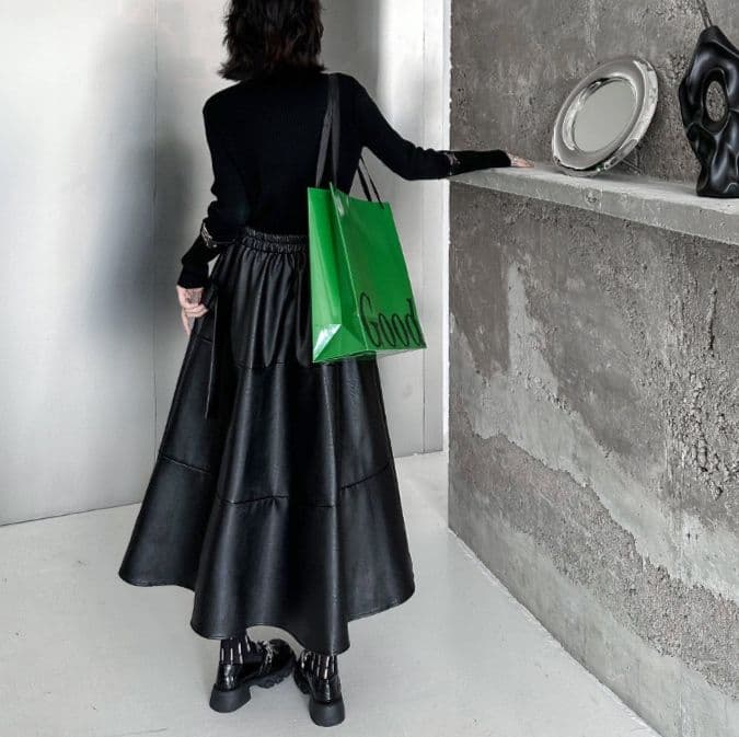 モード系ファッションエレガントモードなPUレザースカート