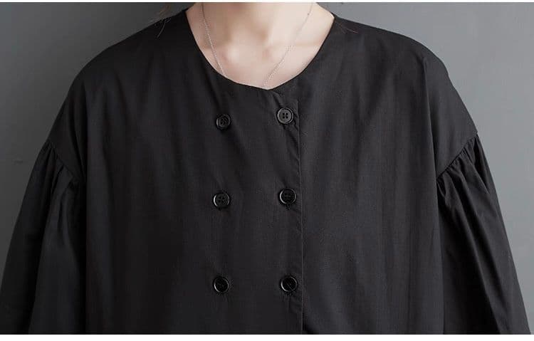 モード系ファッション 【一枚で完成するモード感】配色プリーツ切替ロングワンピース〈ブラック〉