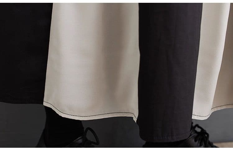 モード系ファッション 【一枚で完成するモード感】配色プリーツ切替ロングワンピース〈ブラック〉