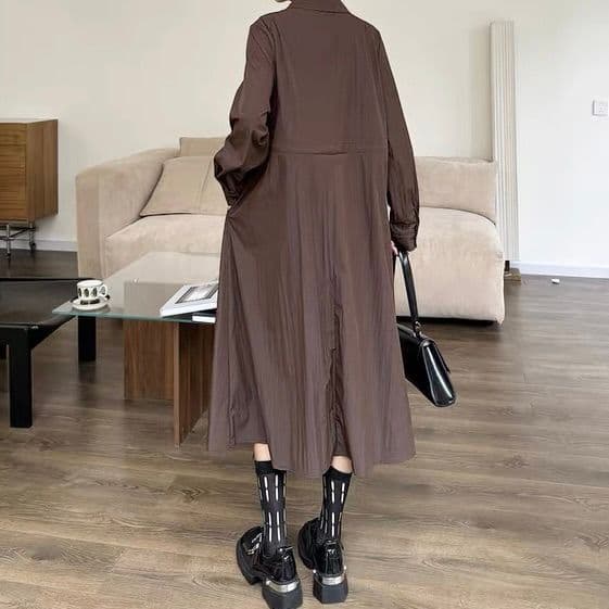 モード系ファッション 【体型カバー◎】アシメデザイン襟付きワンピース｜3色展開・ゆったりフリーサイズ