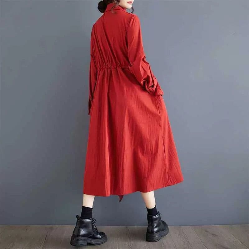 モード系ファッション 【体型カバー◎】アシメデザイン襟付きワンピース｜3色展開・ゆったりフリーサイズ