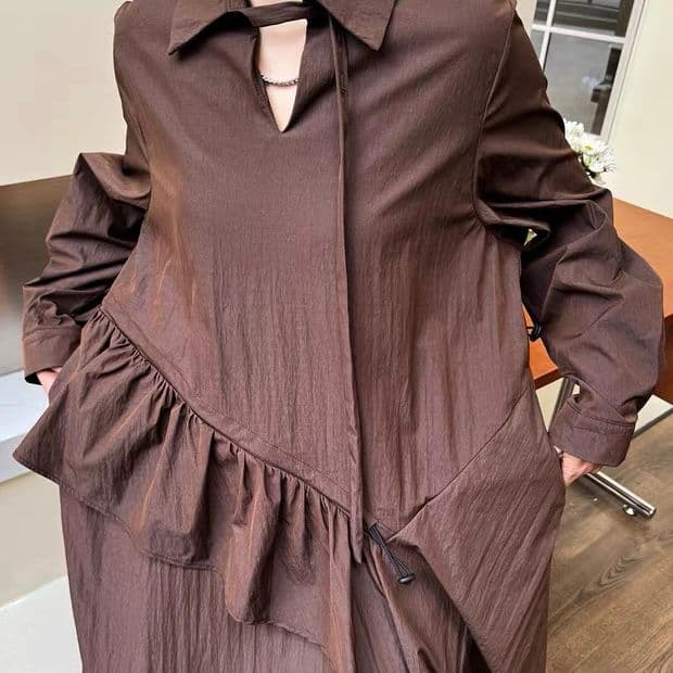 モード系ファッション 【体型カバー◎】アシメデザイン襟付きワンピース｜3色展開・ゆったりフリーサイズ