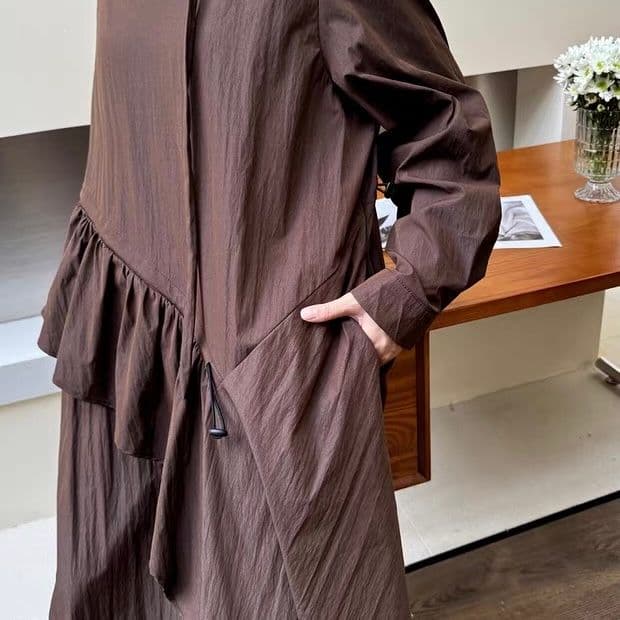 モード系ファッション 【体型カバー◎】アシメデザイン襟付きワンピース｜3色展開・ゆったりフリーサイズ