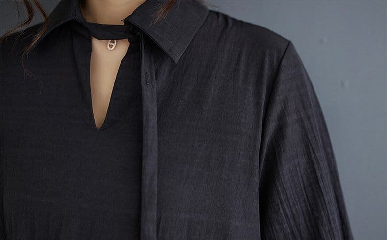 モード系ファッション 【体型カバー◎】アシメデザイン襟付きワンピース｜3色展開・ゆったりフリーサイズ