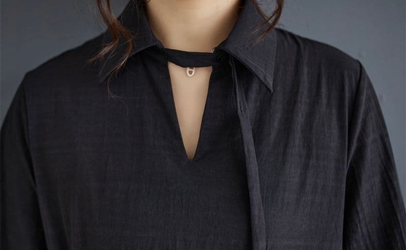 モード系ファッション 【体型カバー◎】アシメデザイン襟付きワンピース｜3色展開・ゆったりフリーサイズ