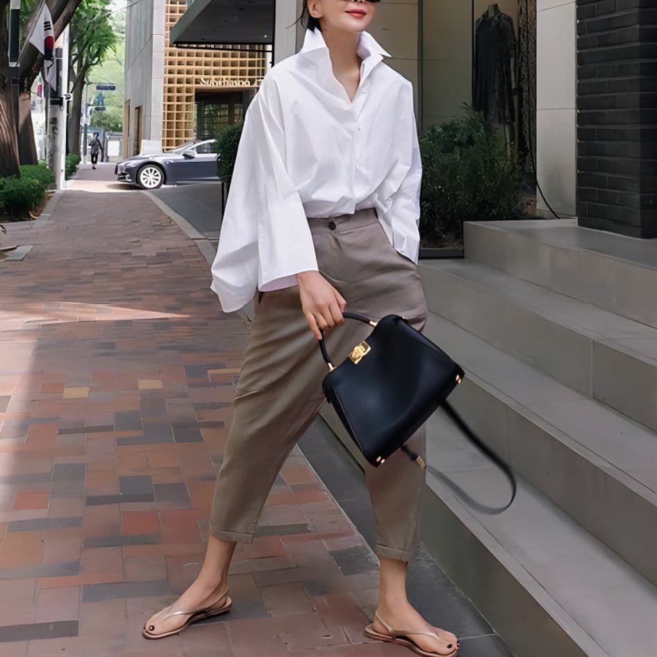 モード系ファッション【M〜XL対応】袖口ロングカフス×前後差シルエットシャツブラウス