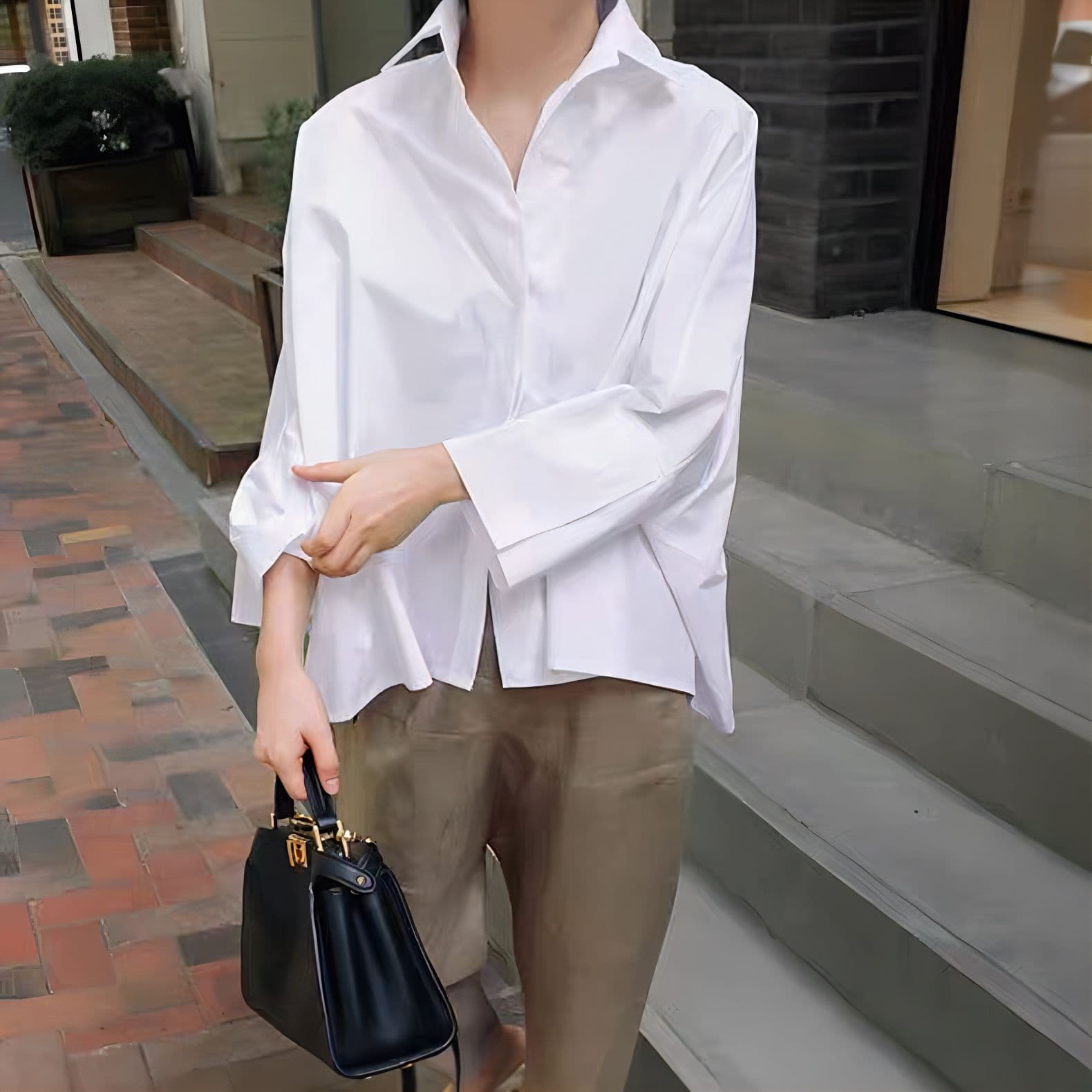 モード系ファッション【M〜XL対応】袖口ロングカフス×前後差シルエットシャツブラウス