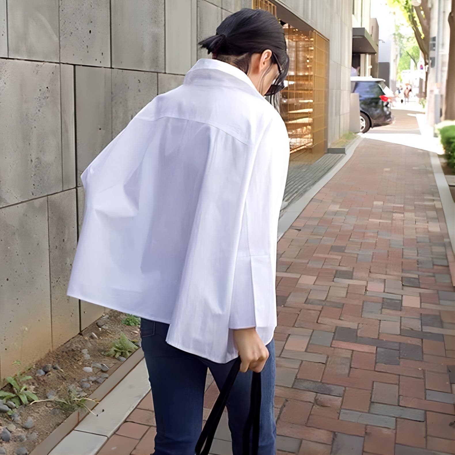 モード系ファッション【M〜XL対応】袖口ロングカフス×前後差シルエットシャツブラウス