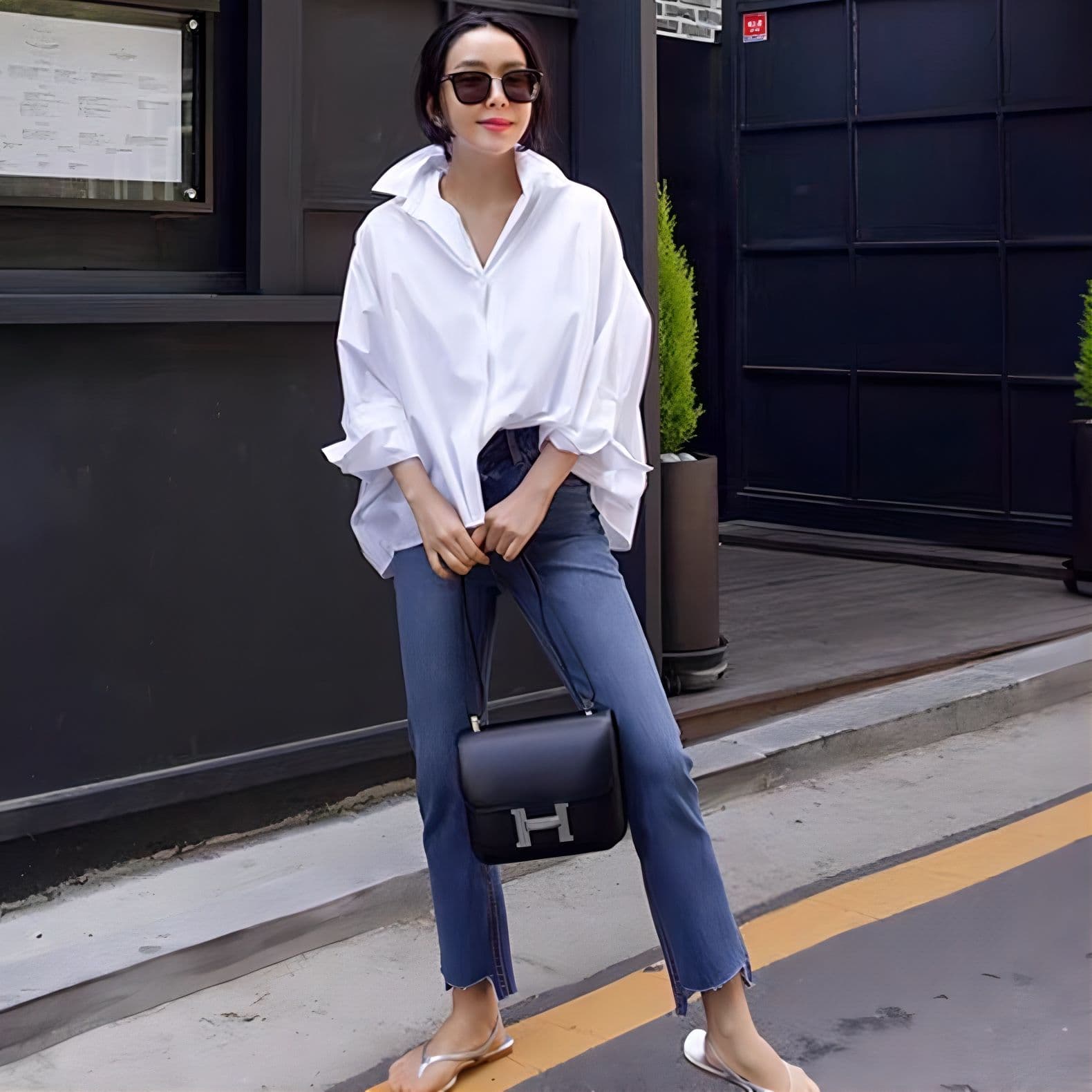 モード系ファッション【M〜XL対応】袖口ロングカフス×前後差シルエットシャツブラウス