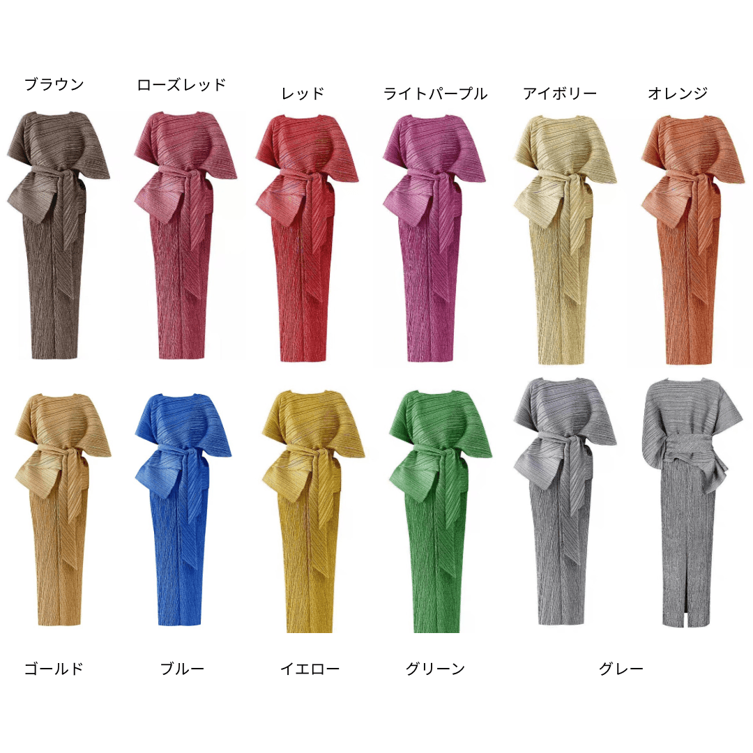 モード系ファッション全10色展開】イッセイミヤケ風 プリーツセットアップワンピース（ノースリーブ×巻きトップス）