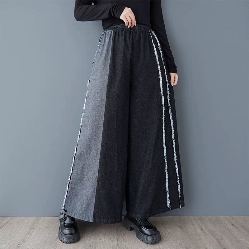 モード系ファッション 【ゆったりワイド×切りっぱなしライン】体型カバーもお洒落も叶う美脚デニムパンツ