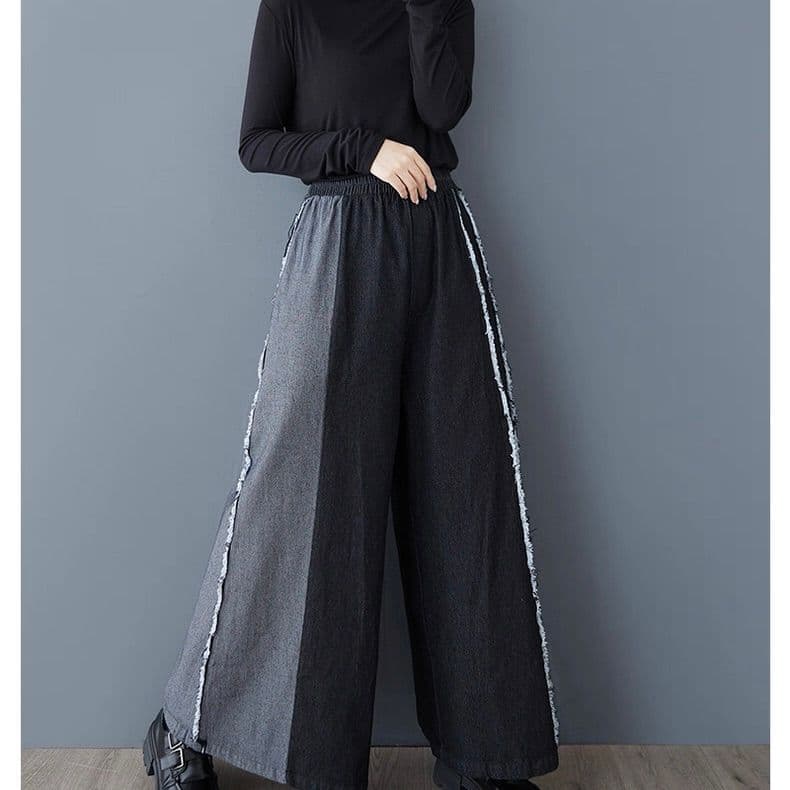 モード系ファッション 【ゆったりワイド×切りっぱなしライン】体型カバーもお洒落も叶う美脚デニムパンツ