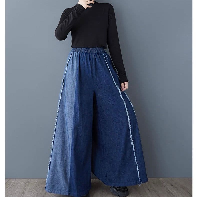 モード系ファッション 【ゆったりワイド×切りっぱなしライン】体型カバーもお洒落も叶う美脚デニムパンツ