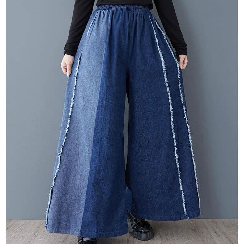 モード系ファッション 【ゆったりワイド×切りっぱなしライン】体型カバーもお洒落も叶う美脚デニムパンツ