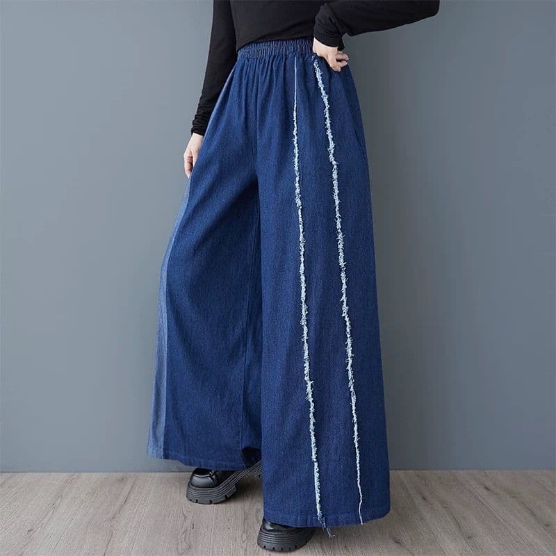 モード系ファッション 【ゆったりワイド×切りっぱなしライン】体型カバーもお洒落も叶う美脚デニムパンツ