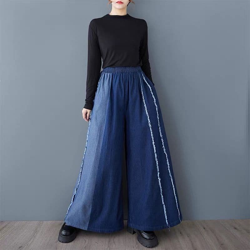 モード系ファッション 【ゆったりワイド×切りっぱなしライン】体型カバーもお洒落も叶う美脚デニムパンツ