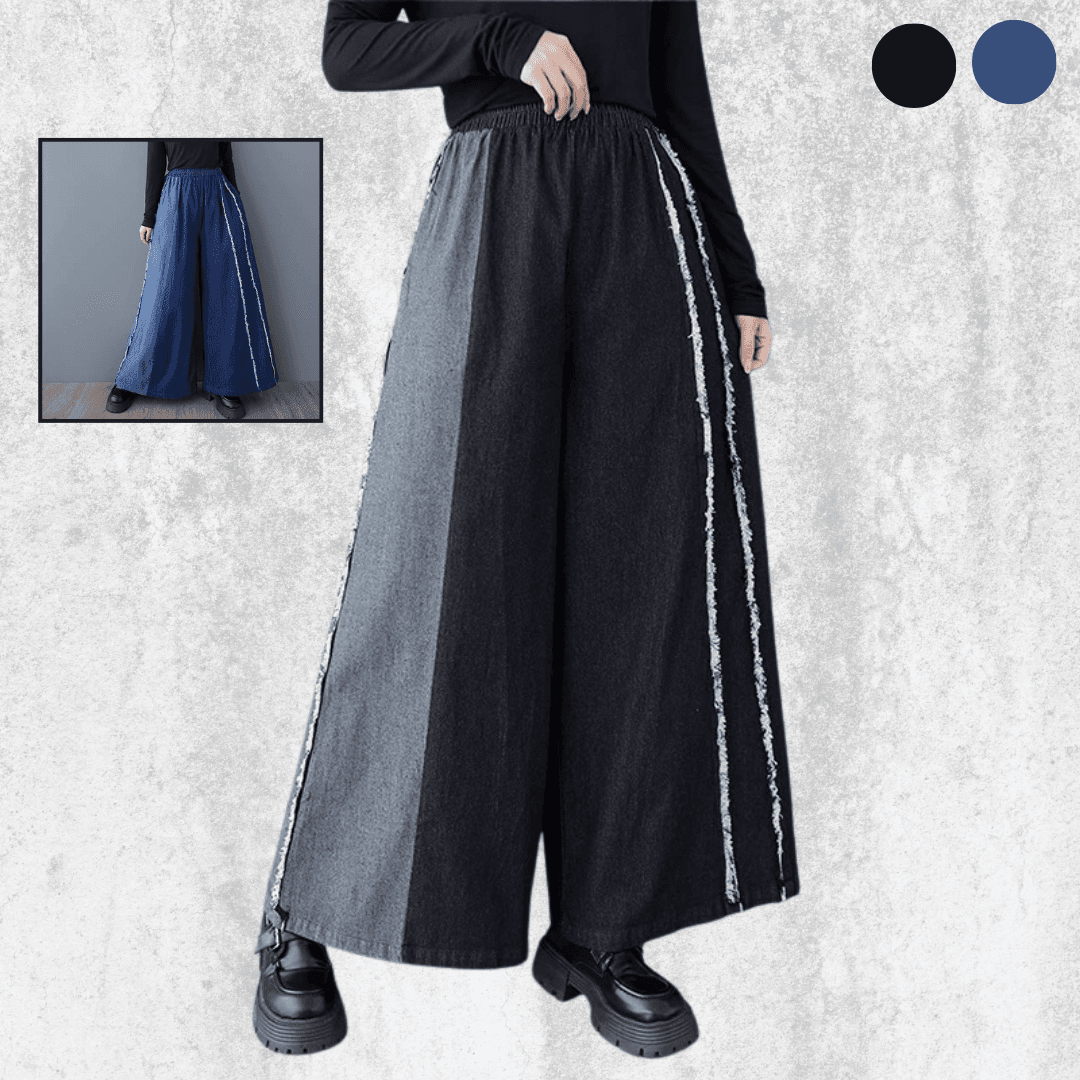 モード系ファッション 【ゆったりワイド×切りっぱなしライン】体型カバーもお洒落も叶う美脚デニムパンツ