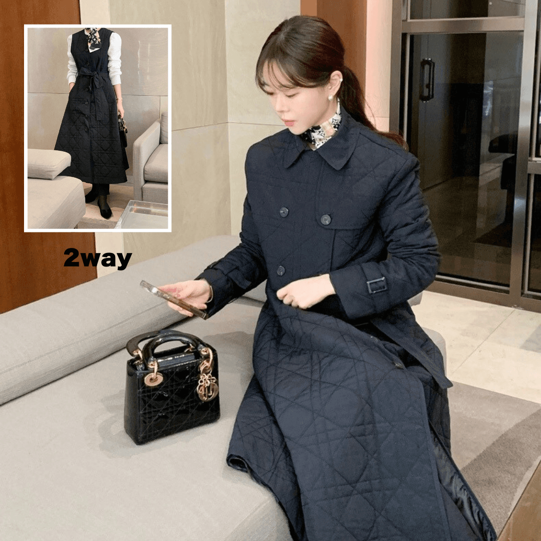 モード系ファッション 【ロング丈Aラインベスト＋ショート丈アウター（別売り）】  秋冬の重ね着に映える、上品キルティングレイヤードアイテム