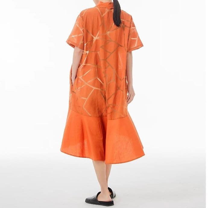 モード系ファッション 【M〜2XL対応】幾何学柄シースルー×シャツデザインワンピース（3色展開）