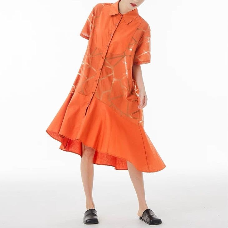 モード系ファッション 【M〜2XL対応】幾何学柄シースルー×シャツデザインワンピース（3色展開）