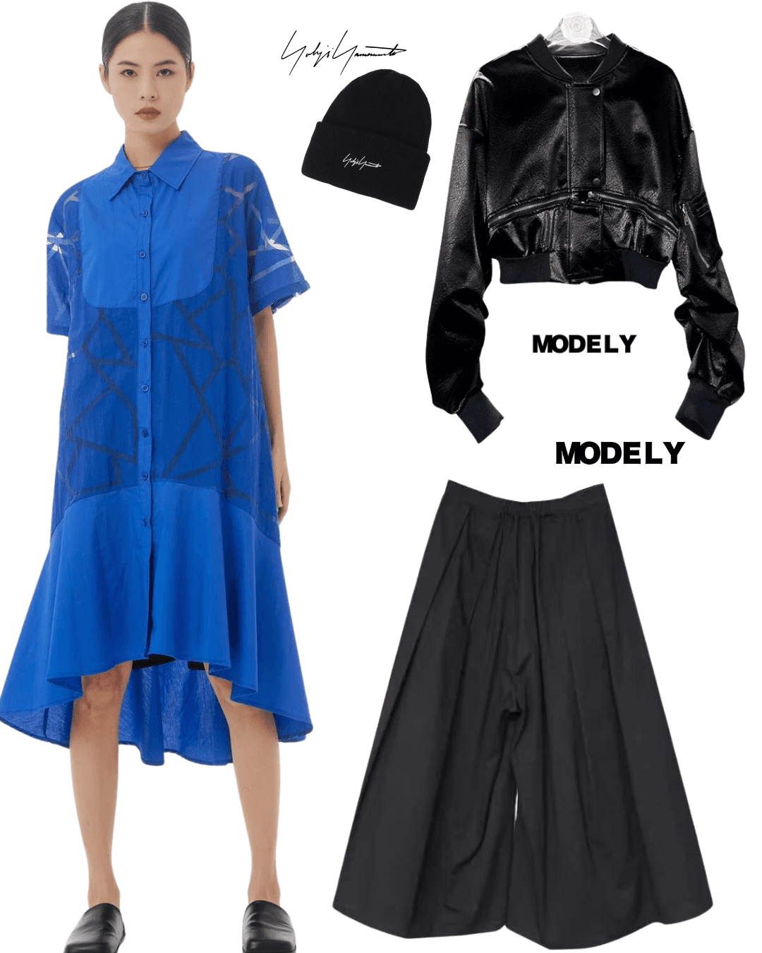 モード系ファッション 【M〜2XL対応】幾何学柄シースルー×シャツデザインワンピース（3色展開）