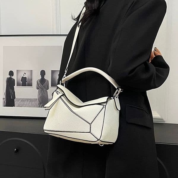 モード系ファッション【高見え×機能性】ジオメトリックデザインPUミニバッグ（6カラー展開）