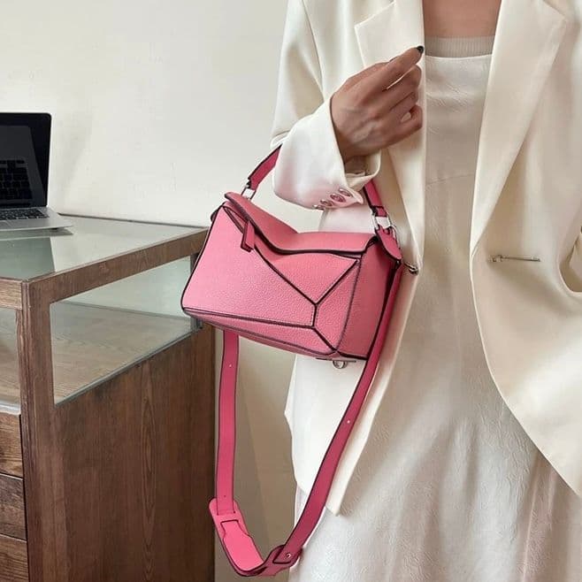 モード系ファッション【高見え×機能性】ジオメトリックデザインPUミニバッグ（6カラー展開）