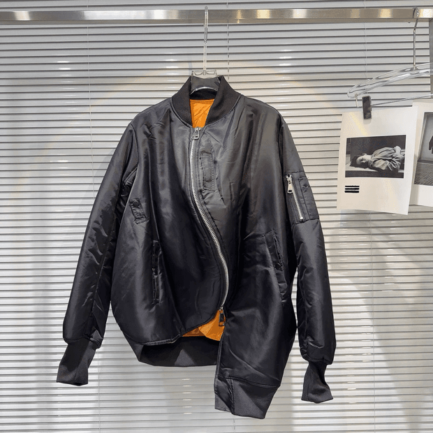 モード系ファッション 【Sサイズ限定】光沢ブラック×ヴィヴィッド裏地 MA-1風ボンバージャケット