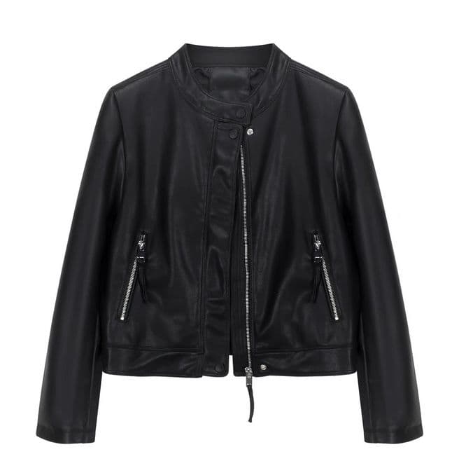 モード系ファッション【S〜XL対応】春秋スタンドカラーPUレザージャケット｜艶とハリで仕立てるミニマルモードアウター