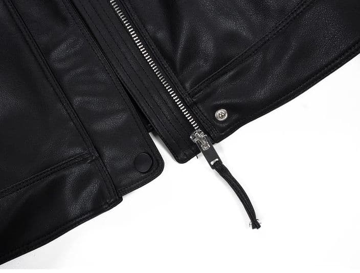 モード系ファッション【S〜XL対応】春秋スタンドカラーPUレザージャケット｜艶とハリで仕立てるミニマルモードアウター