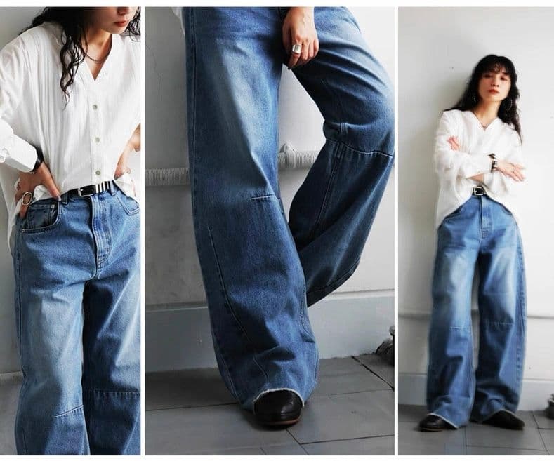モード系ファッション【M〜XL対応】立体ワイドシルエット・ヴィンテージウォッシュデニムパンツ