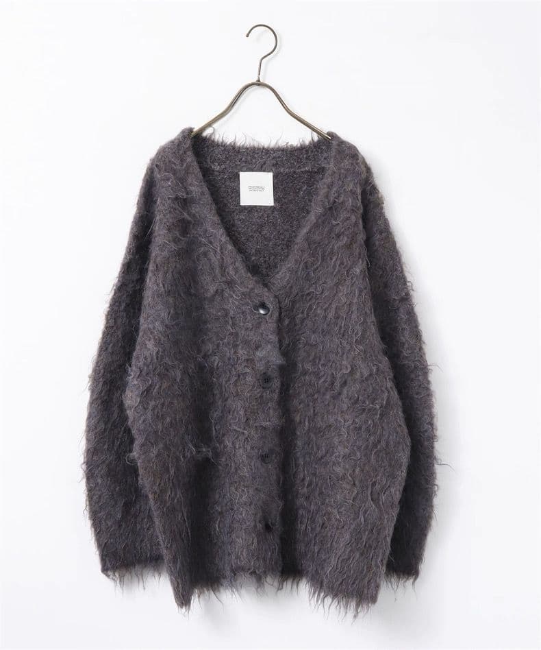 モード系ファッション【極上の存在感】Vネック シャギーヤーン ニットカーディガン（ゆったりサイズ）