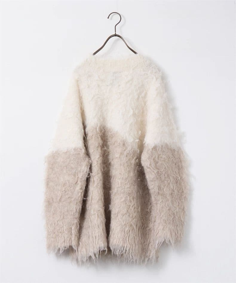 モード系ファッション【極上の存在感】Vネック シャギーヤーン ニットカーディガン（ゆったりサイズ）