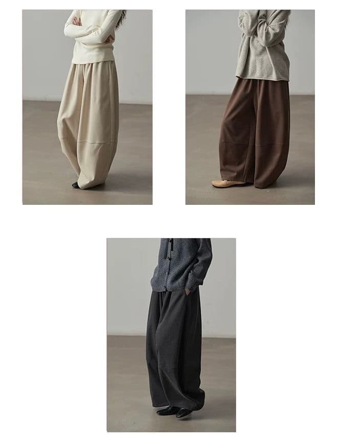 モード系ファッション【フリーサイズ】ふんわり丸みシルエットワイドパンツ／カフェブラウン