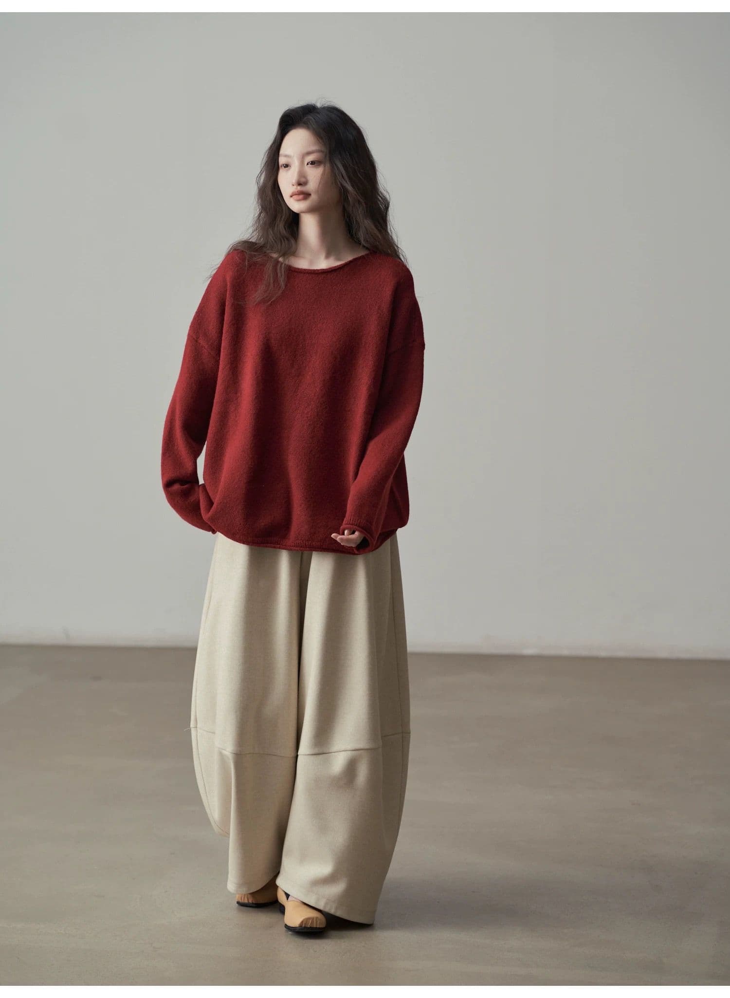 モード系ファッション【フリーサイズ】ふんわり丸みシルエットワイドパンツ／カフェブラウン